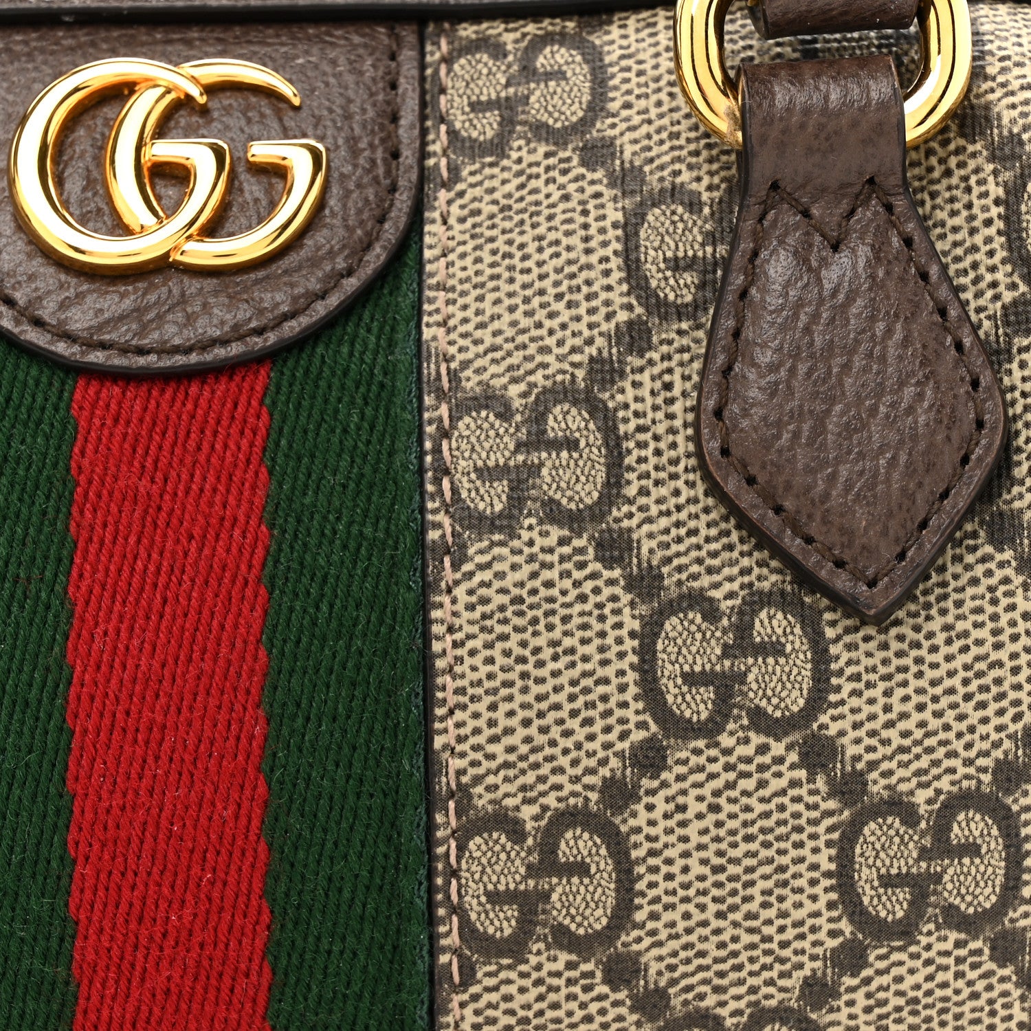 Gucci GG Supreme Monogram Textured Dollar Calfskin Web Super Mini Ophidia Top Handle Bowler Bag Beige Ebony New Acero 8 of 15