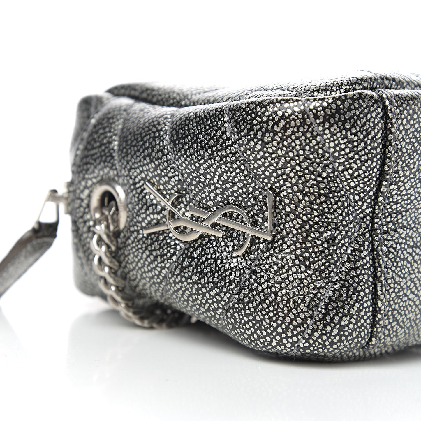 Metallic Grain De Poudre Y Quilted Monogram Mini Loulou Camera Bag Gun Metal