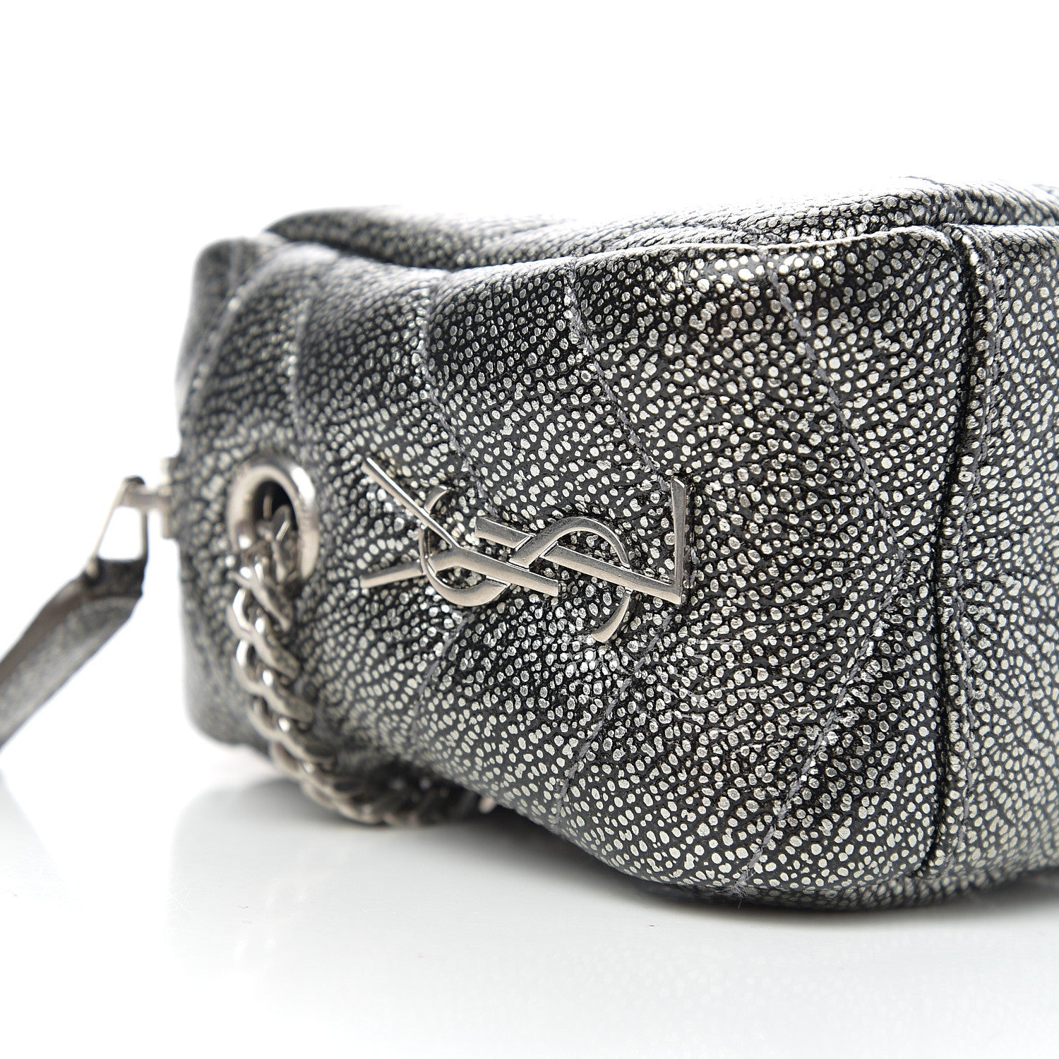 Saint Laurent Metallic Grain De Poudre Y Quilted Monogram Mini Loulou Camera Bag Gun Metal 7 of 8