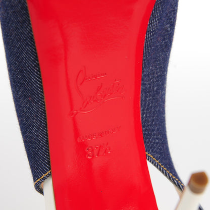 Christian Louboutin Denim Lady Peep Sling 120 Pumps 37.5 Blue White 7 of 8