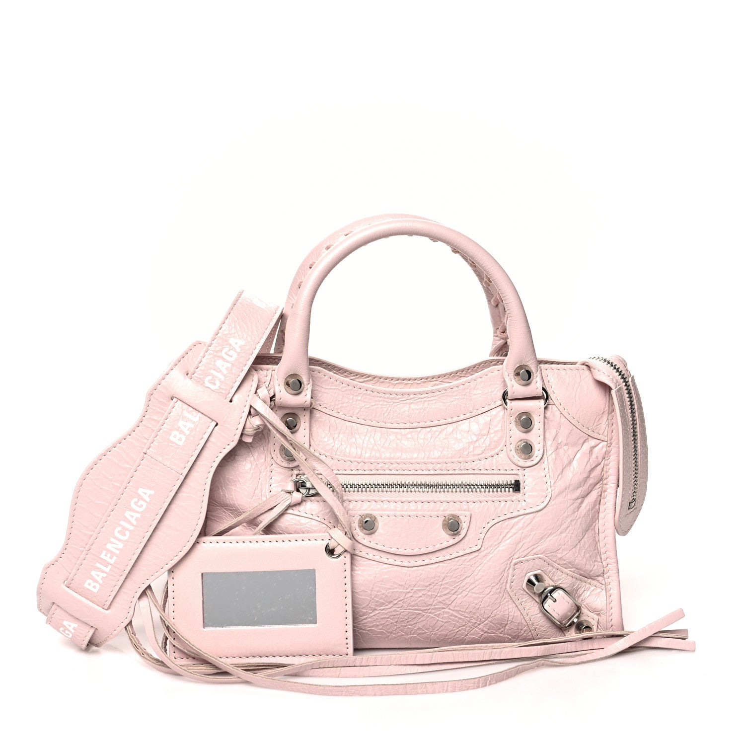 Balenciaga Agneau Classic Silver Hardware Mini City Logo Strap Light Rose White 1 of 9