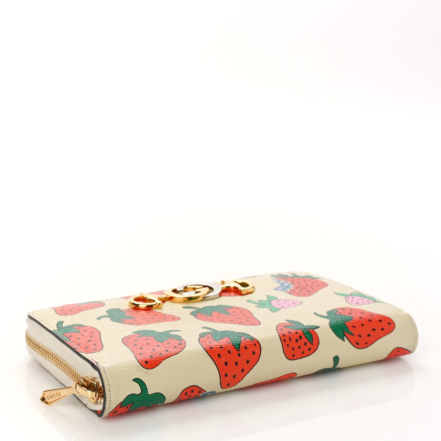 Grainy Calfskin Strawberry Zumi Zip Around Wallet Ivory Red