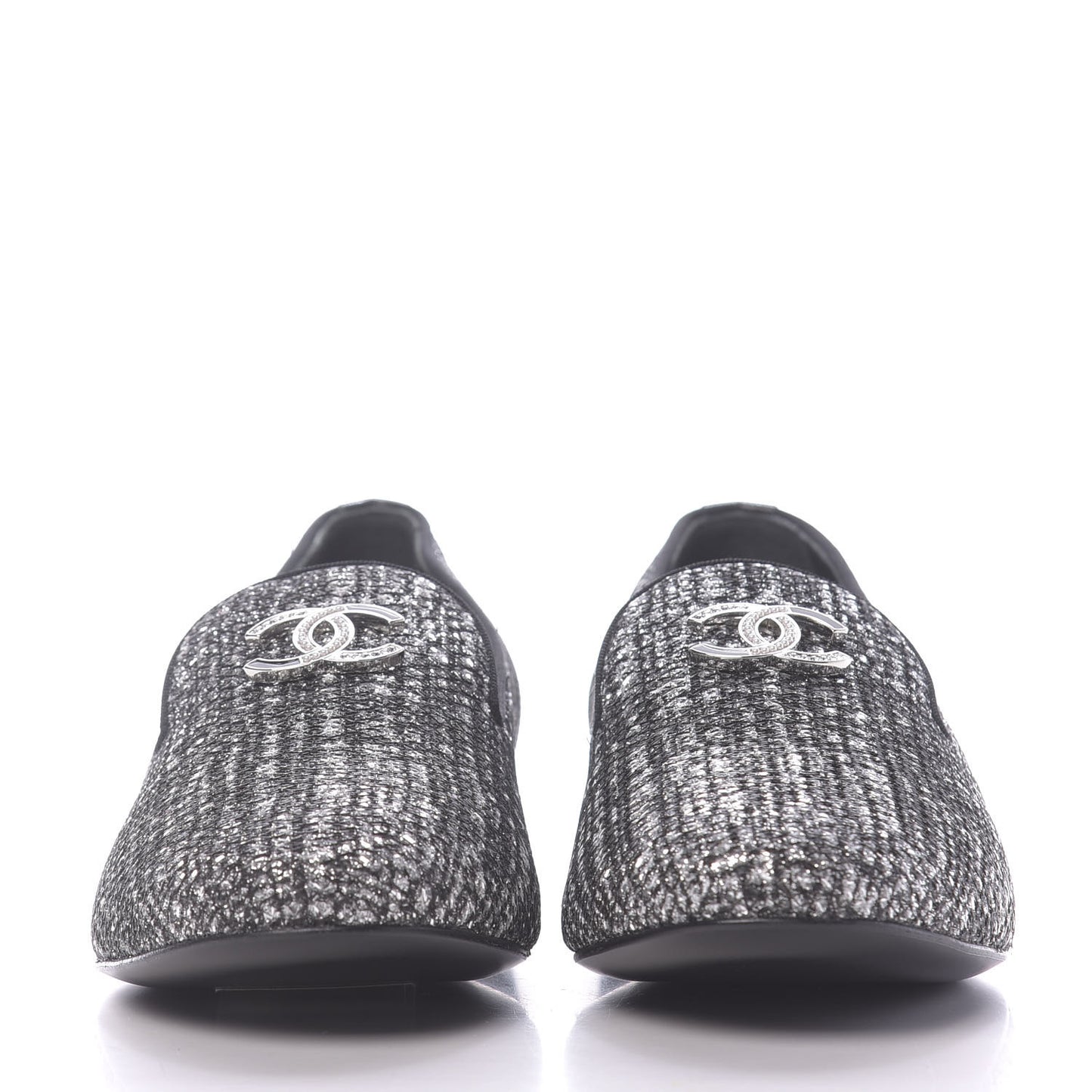 Fantasy Fabric Grosgrain CC Mocassin Loafers 37 White Black