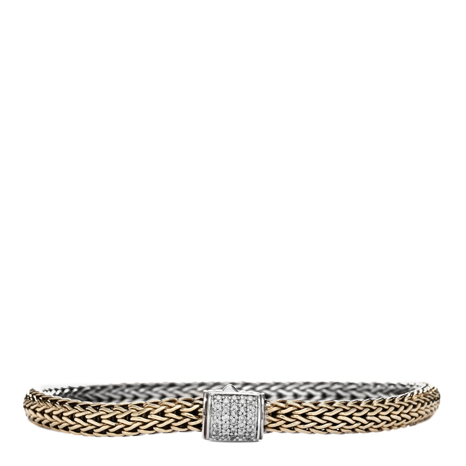 John Hardy Sterling Silver 18K Yellow Gold Diamond 5mm Classic Chain Reversible Bracelet 1 of 3
