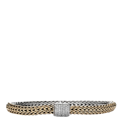 John Hardy Sterling Silver 18K Yellow Gold Diamond 5mm Classic Chain Reversible Bracelet 1 of 3