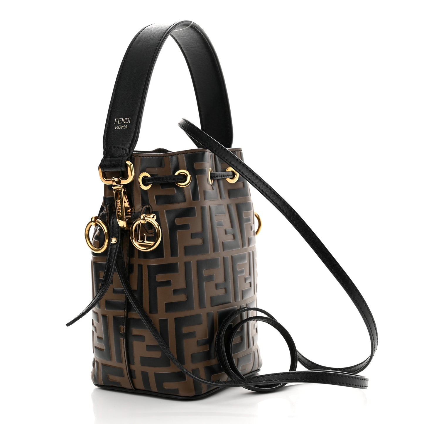 Vitello Liberty F is Fendi Bi-Color FF 1974 Embossed Mini Mon Tresor Bucket Bag Maya Black