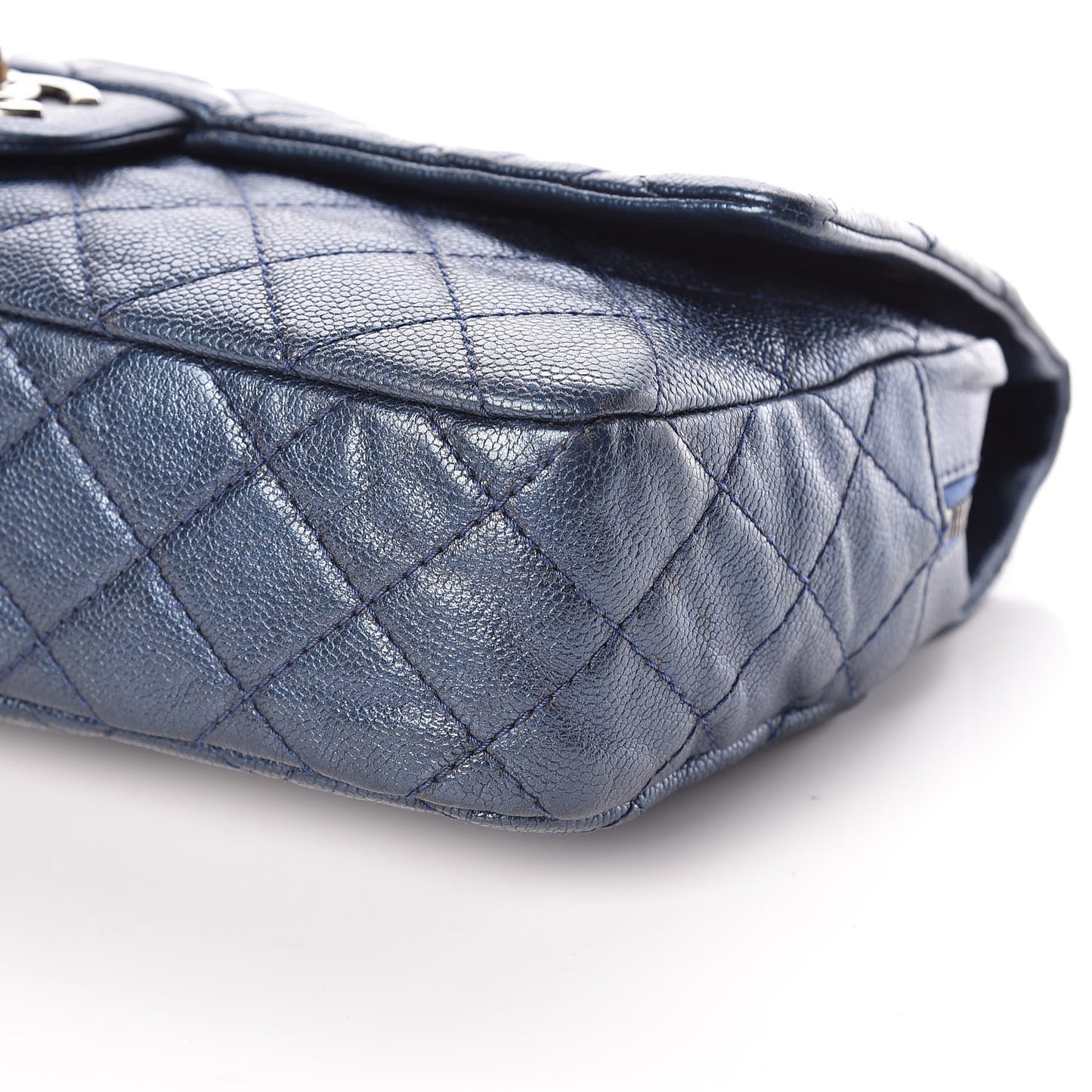 Iridescent Caviar Quilted Large Chic Flap Blue