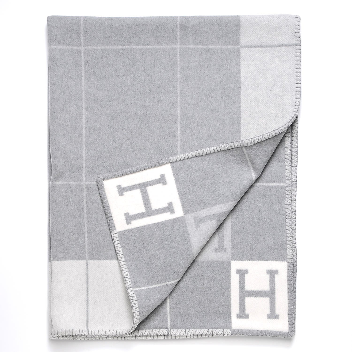Hermes Wool Cashmere Avalon III Blanket Ecru Gris Clair 3 of 4
