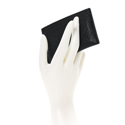 Louis Vuitton Calfskin Monogram Shadow Double Card Holder Black 2 of 7