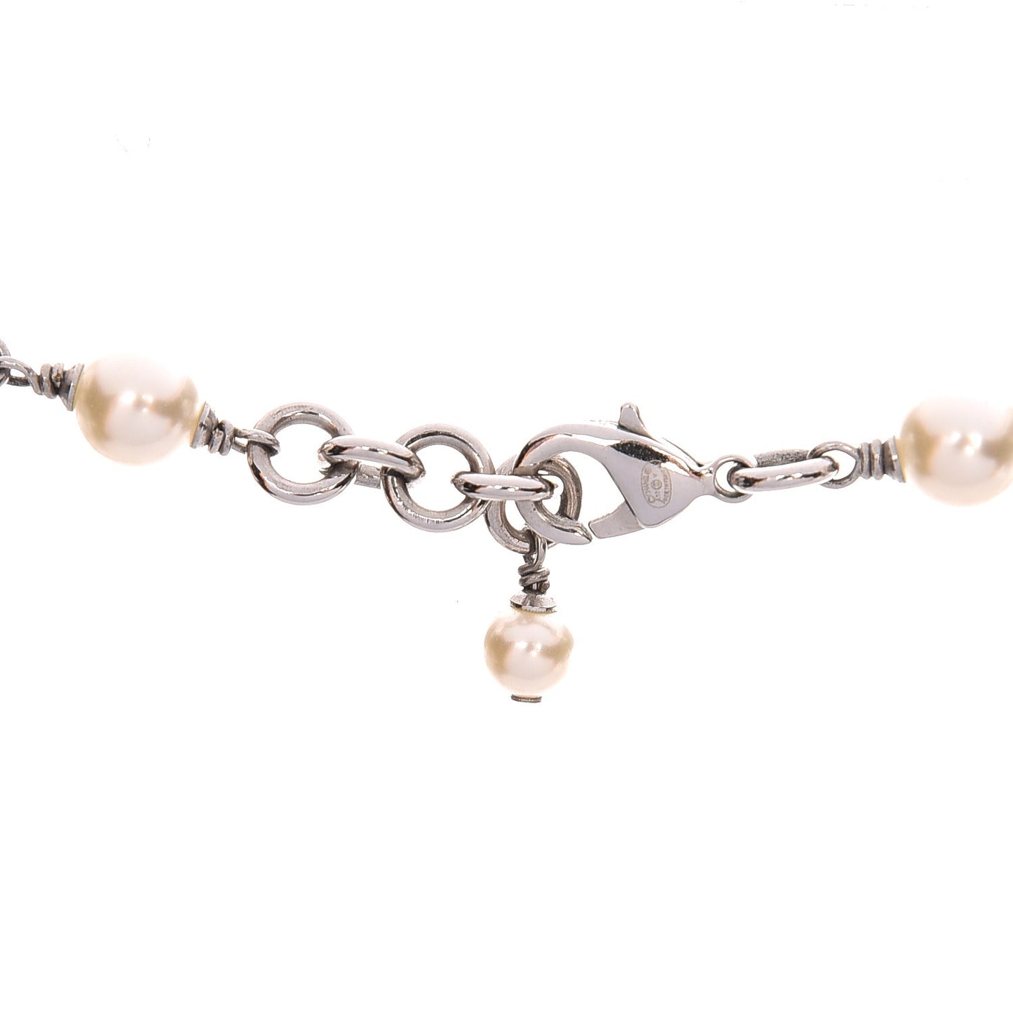 Crystal Pearl CC Long Necklace Silver