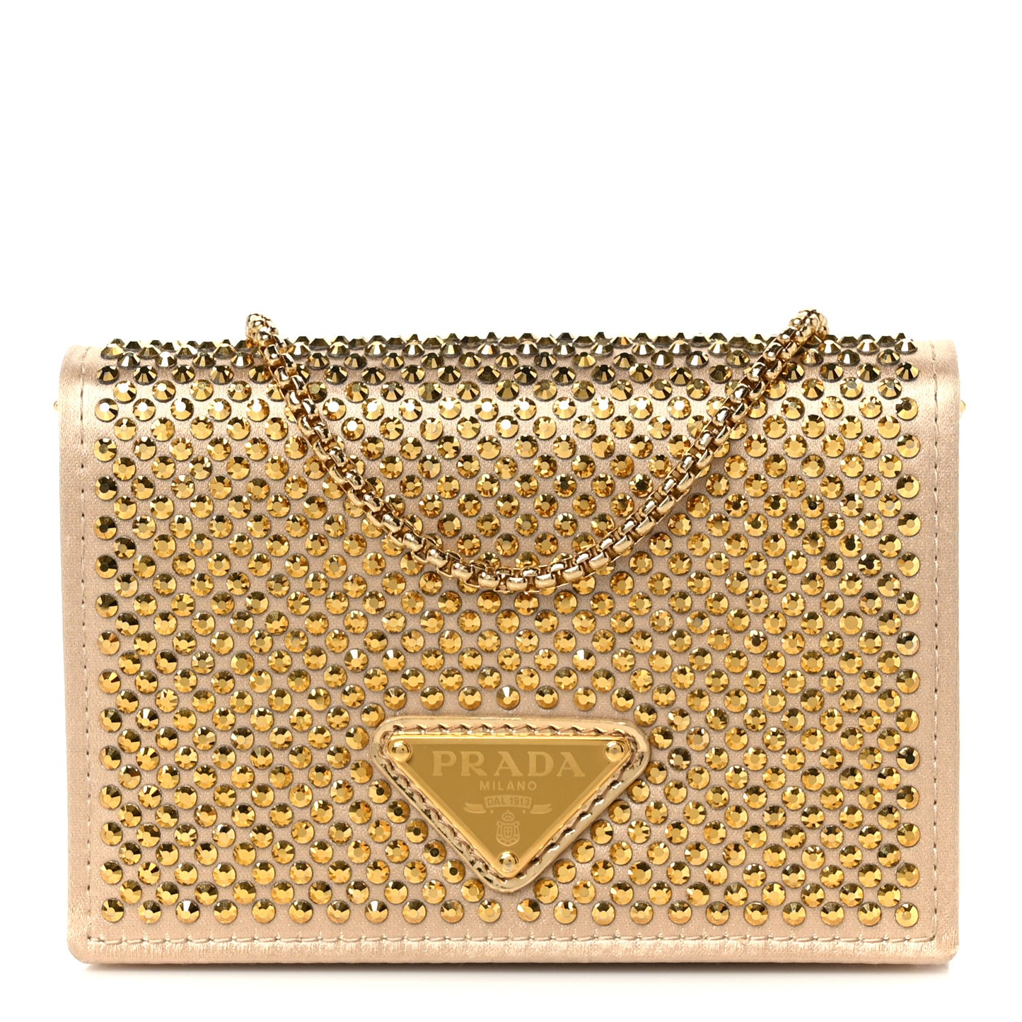 Satin Crystal Metal Triangle Logo Card Holder With Strap Platino