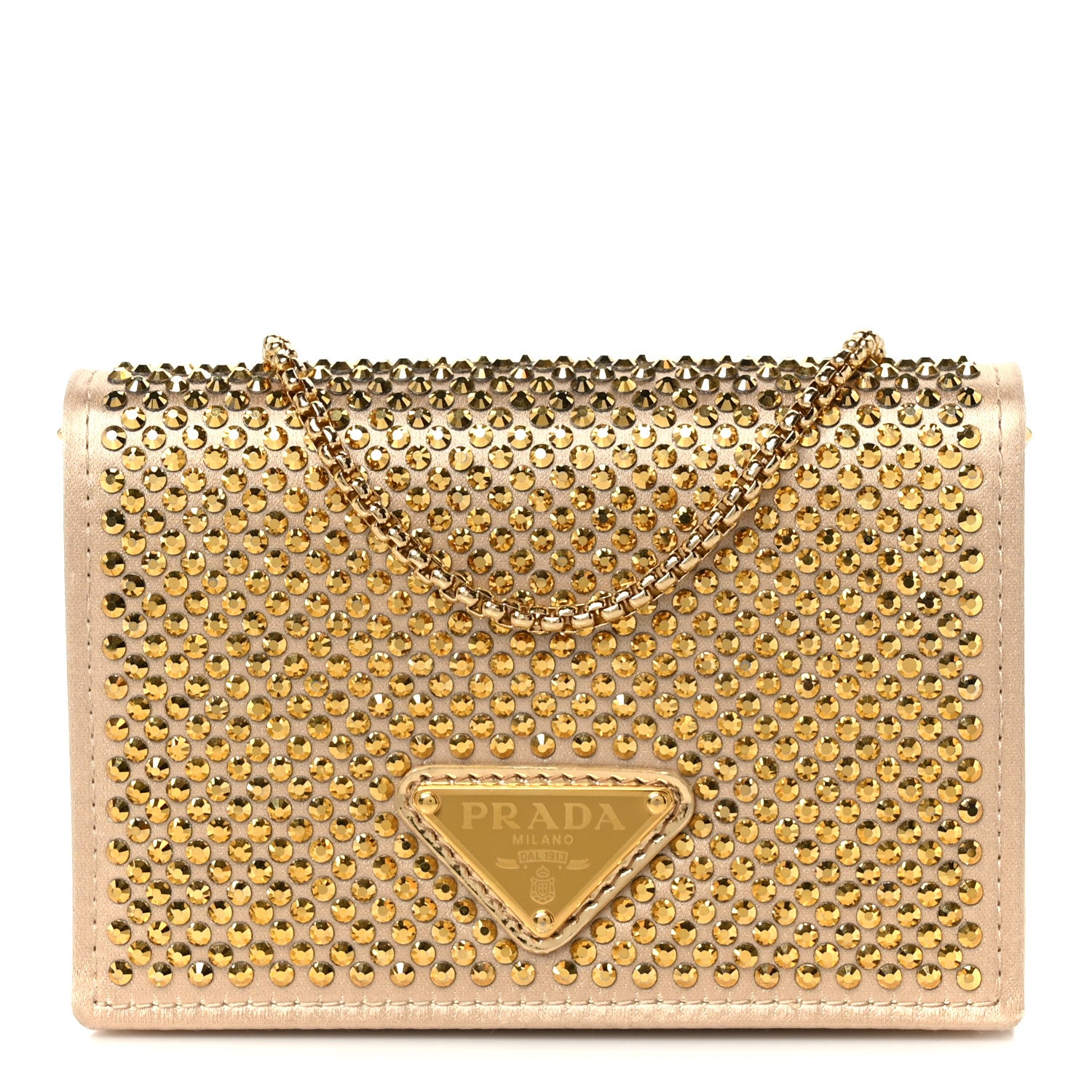 Prada Satin Crystal Metal Triangle Logo Card Holder With Strap Platino 1 of 9