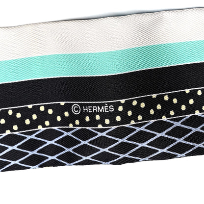 Hermes Silk Twilly Grand Theatre Nouveau Black Bleu Vert 3 of 4
