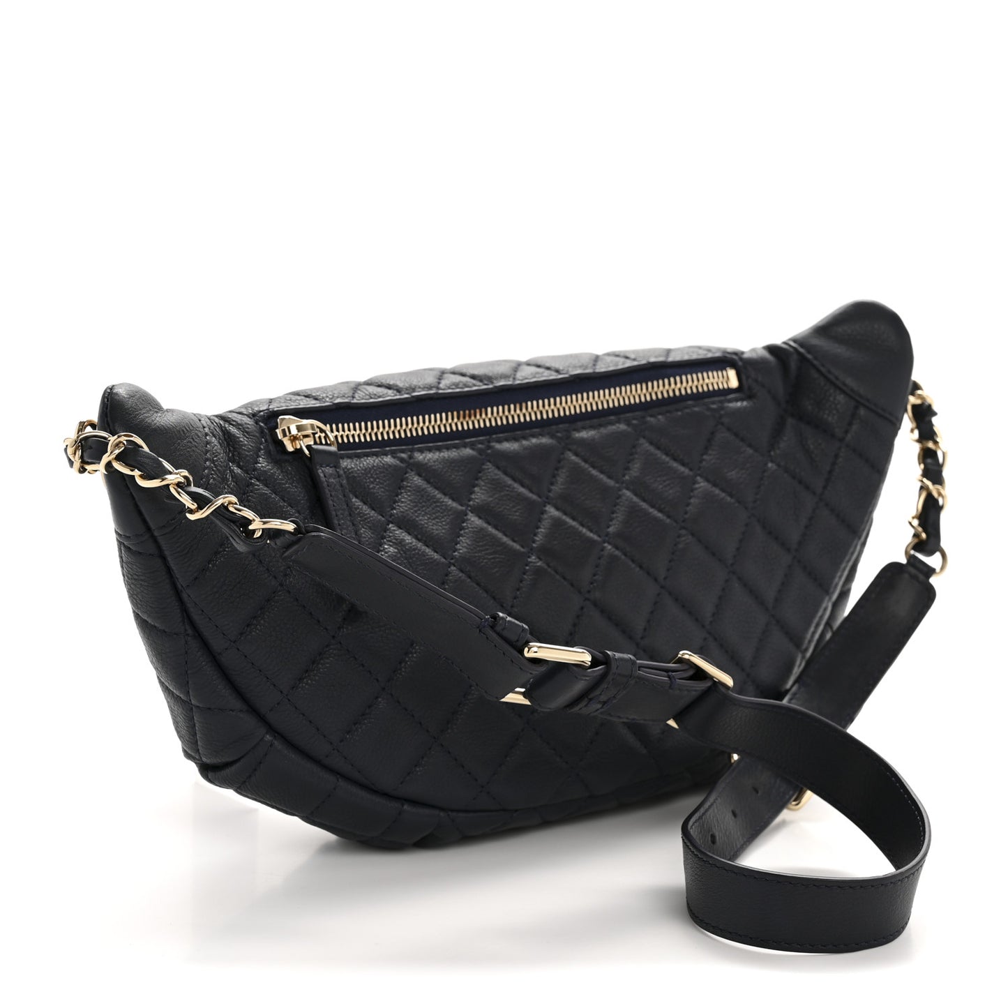 Calfskin Quilted Banane Waist Bag Fanny Pack Navy