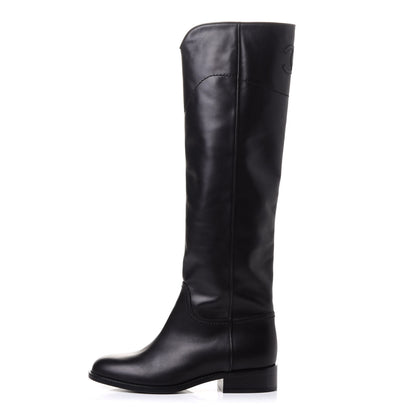 Chanel Calfskin Ascot Riding Boots 36.5 Black 1 of 11