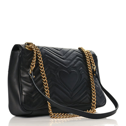 Gucci Calfskin Matelasse Medium GG Marmont Shoulder Bag Black 3 of 9