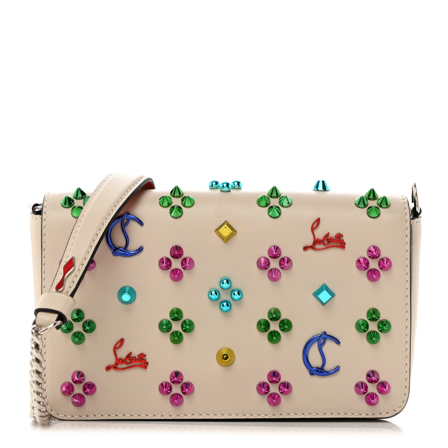 Christian Louboutin Calfskin Spikes Loubinthesky Zoompouch Crossbody Ivory Multicolor 1 of 9