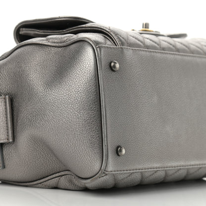 Chanel Metallic Grained Calfskin Quilted Large Casual Pocket Bowling Bag Silver 9 of 14
