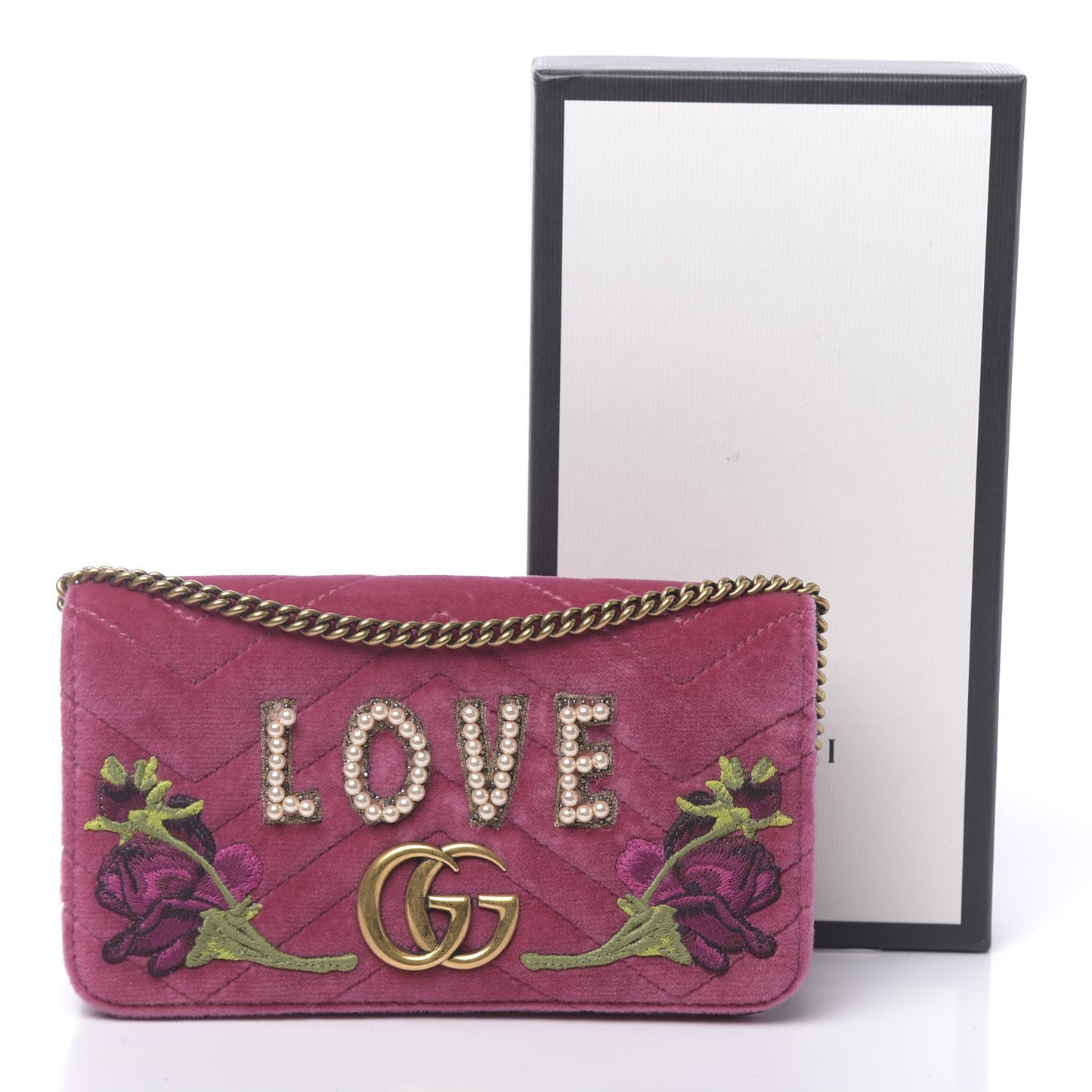 Velvet Matelasse Love Embroidered GG Marmont Mini Bag Light Raspberry Rose