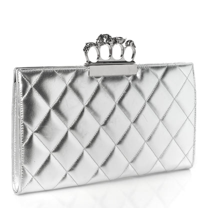 Alexander McQueen Metallic Calfskin Quilted Four Ring Knuckle Flat Clutch Silver 3 of 10
