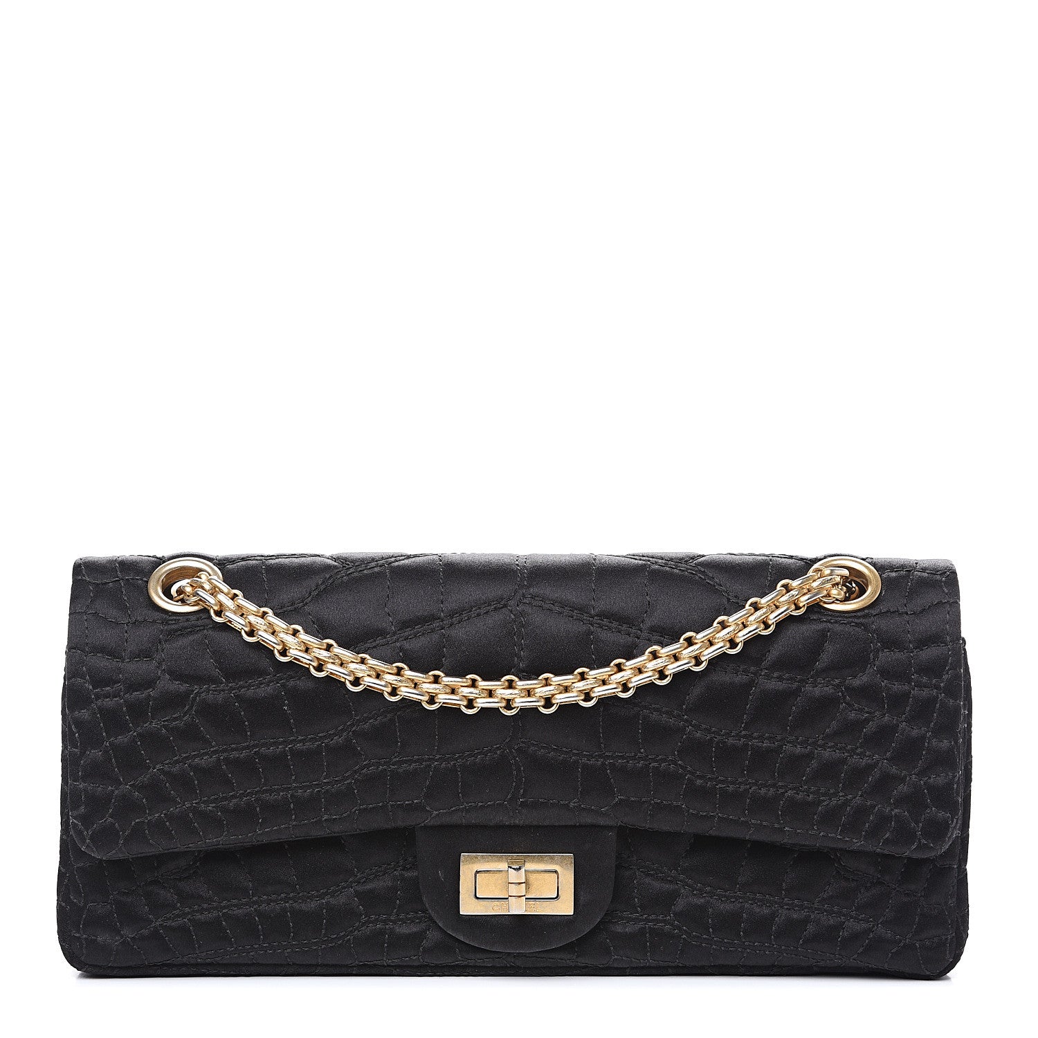 Chanel Satin Coco's Croc 2.55 Reissue East West Flap Black 1 of 11