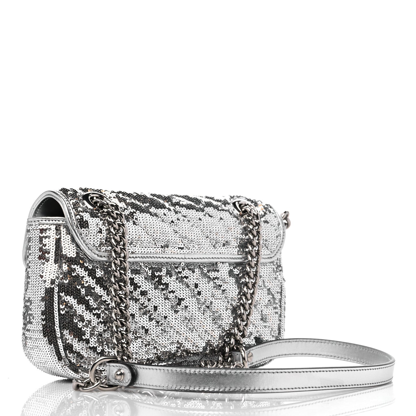 Sequin Matelasse Mini GG Marmont Shoulder Bag Silver