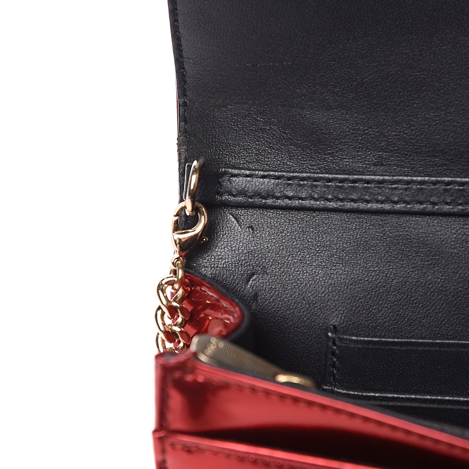 Christian Dior Metallic Patent Micro-Cannage Diorama Wallet on Chain Pouch Red 9 of 11