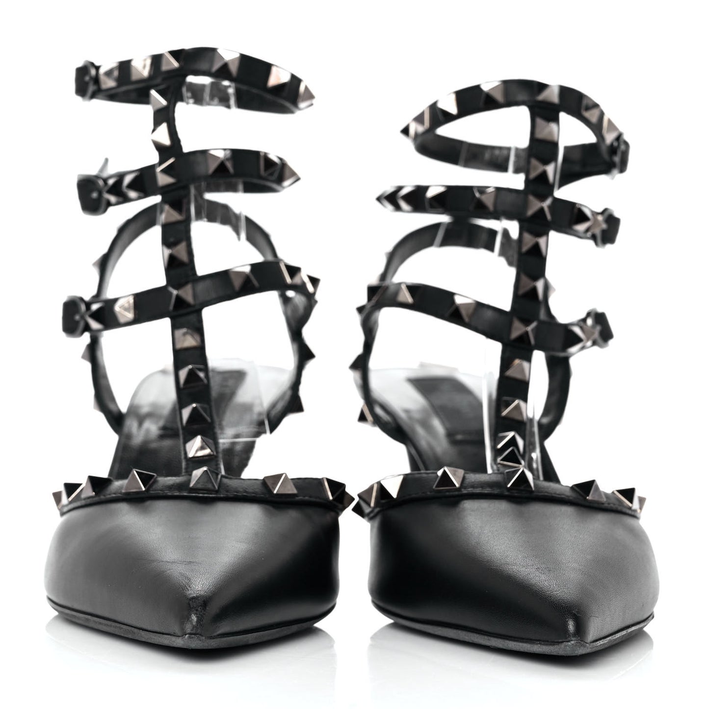 Nappa Rockstud Ankle Strap Low Heel Pumps 39 Black