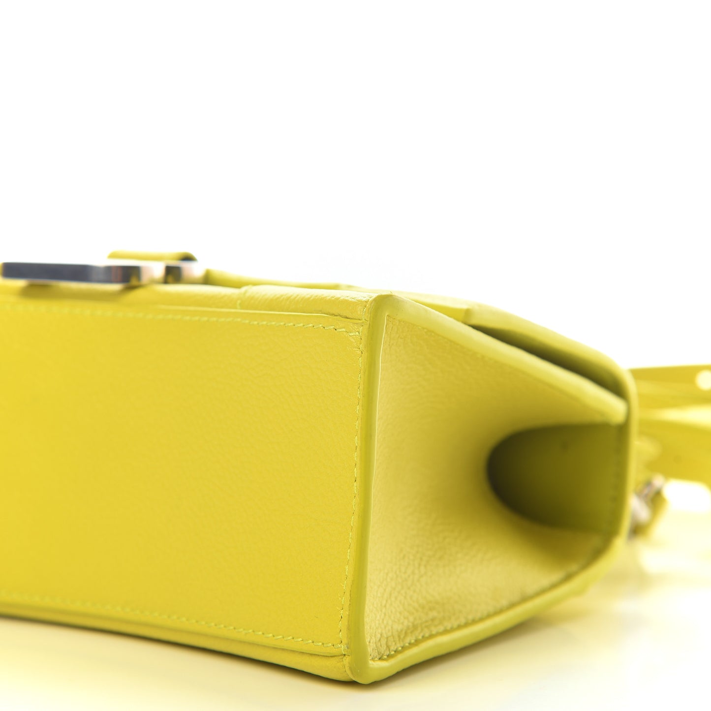 Grained Calfskin Hourglass Top Handle Bag XS Lime
