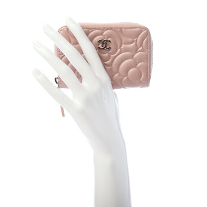 Chanel Goatskin Camellia Embossed Zip Coin Purse Light Pink 2 of 8