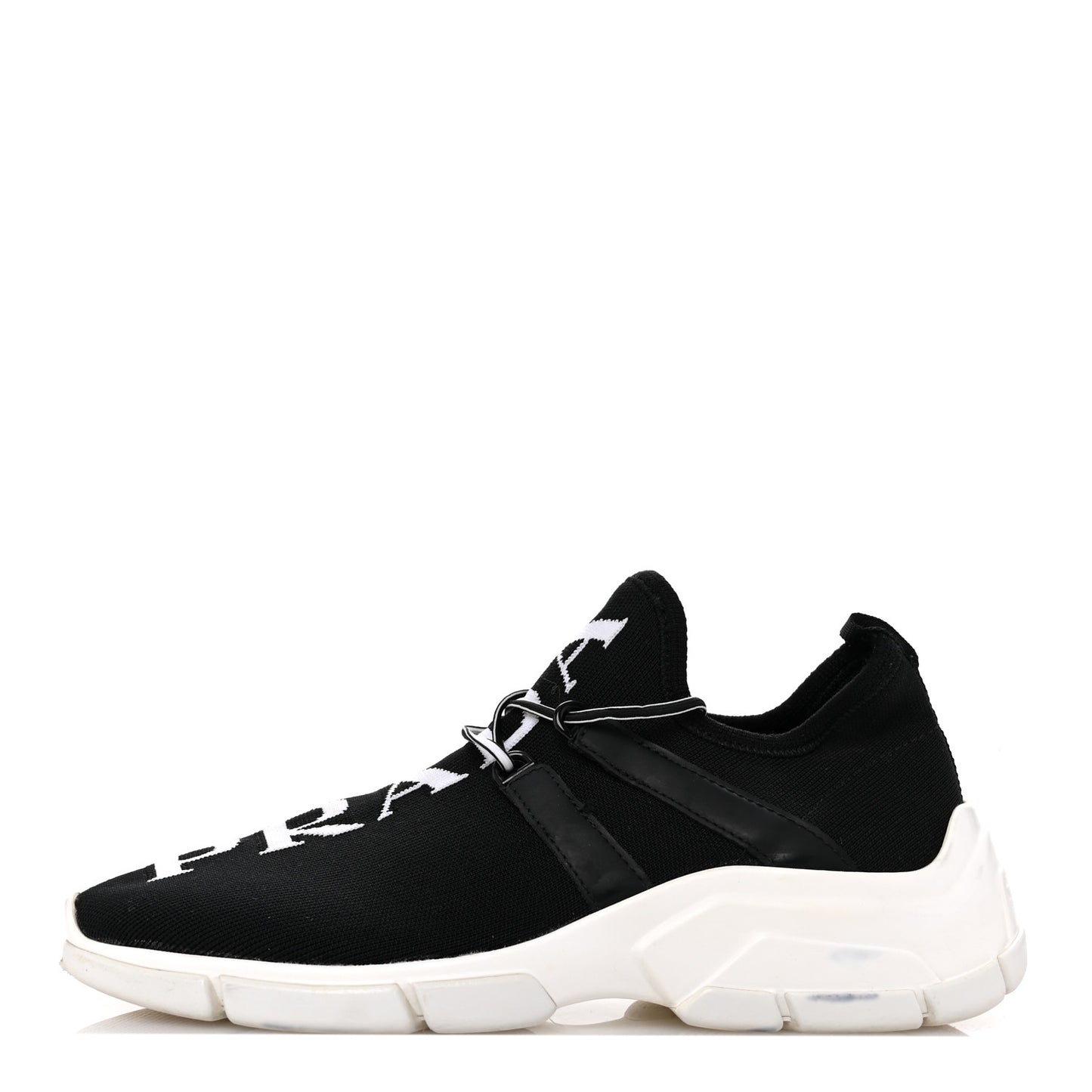 Knit Fabric Logo Womens Sneakers 37 Black White