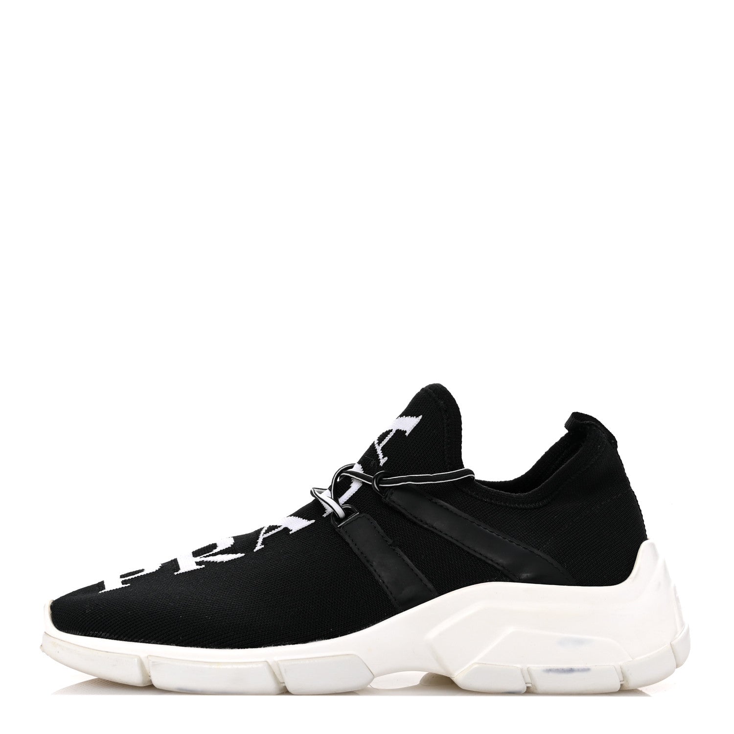 Prada Knit Fabric Logo Womens Sneakers 37 Black White 1 of 11