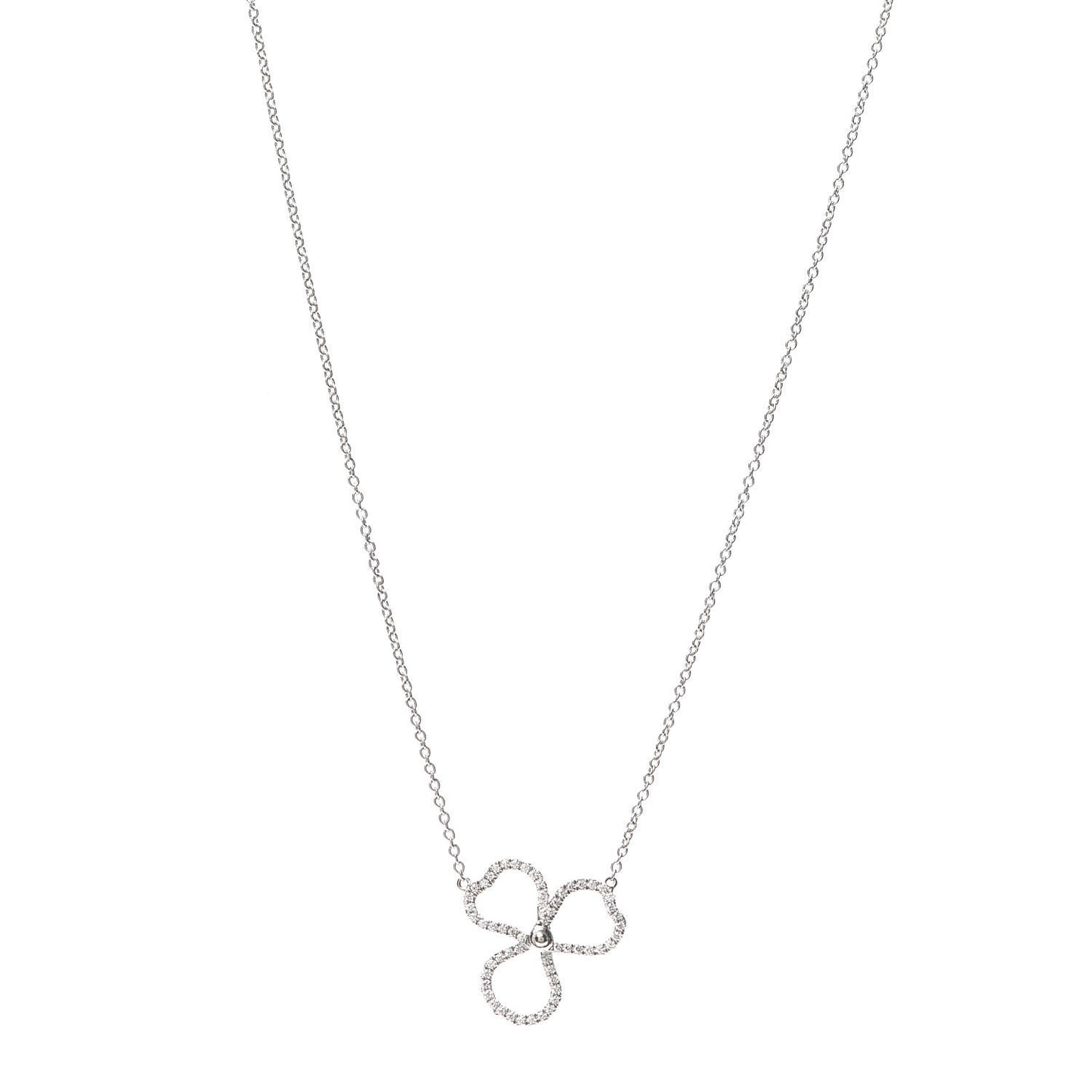Platinum Diamond Small Paper Flowers Pendant Necklace