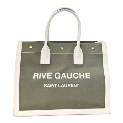 Saint Laurent Linen Calfskin Small Rive Gauche Tote Military Green Blanc Vintage 1 of 11