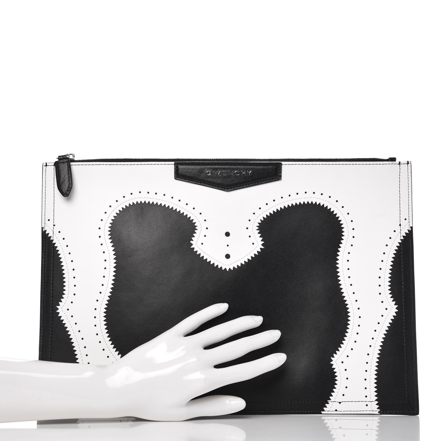 Calfskin Brogue Large Antigona Pouch Black White