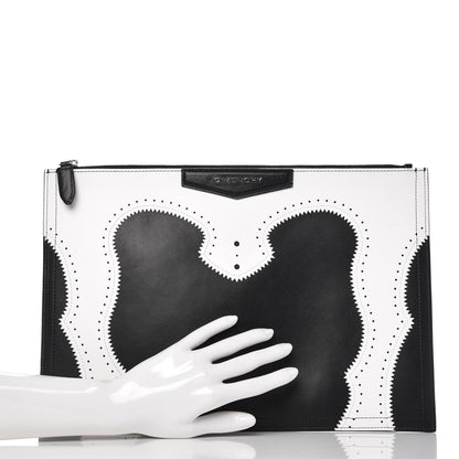 Givenchy Calfskin Brogue Large Antigona Pouch Black White 2 of 8