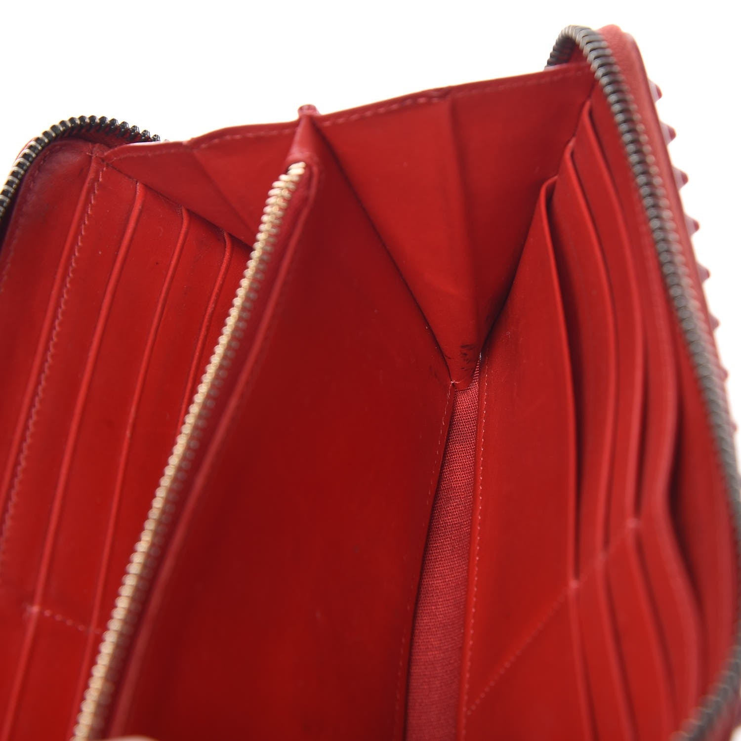 Christian Louboutin Calfskin Panettone Spiked Zip Around Wallet Rouge De Mars 16 of 18
