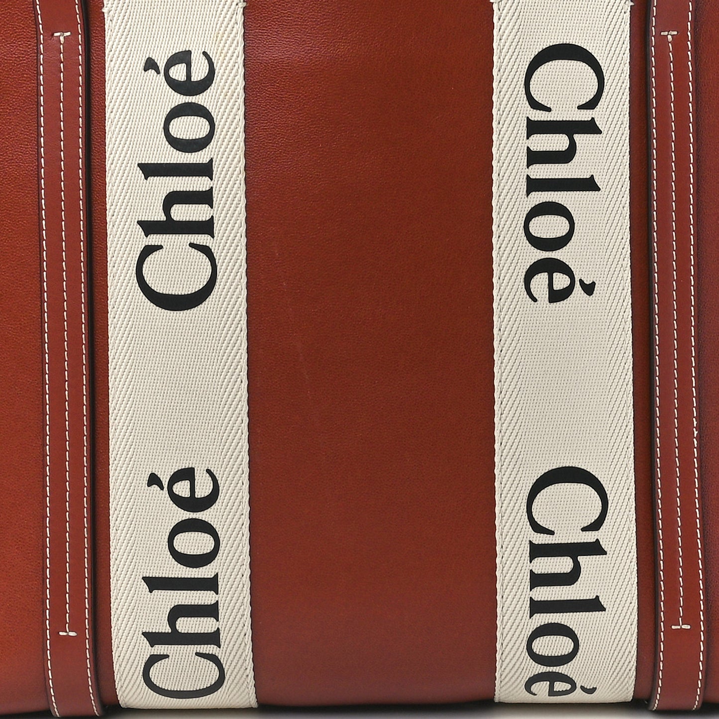 Calfskin Medium Woody Ribbon Tote Sepia Brown