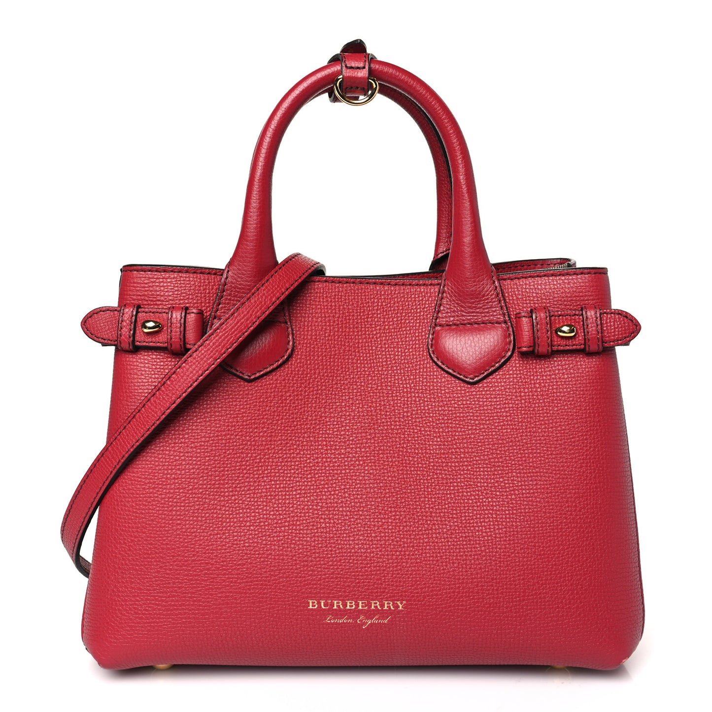 Grainy Calfskin House Check Small Banner Tote Red