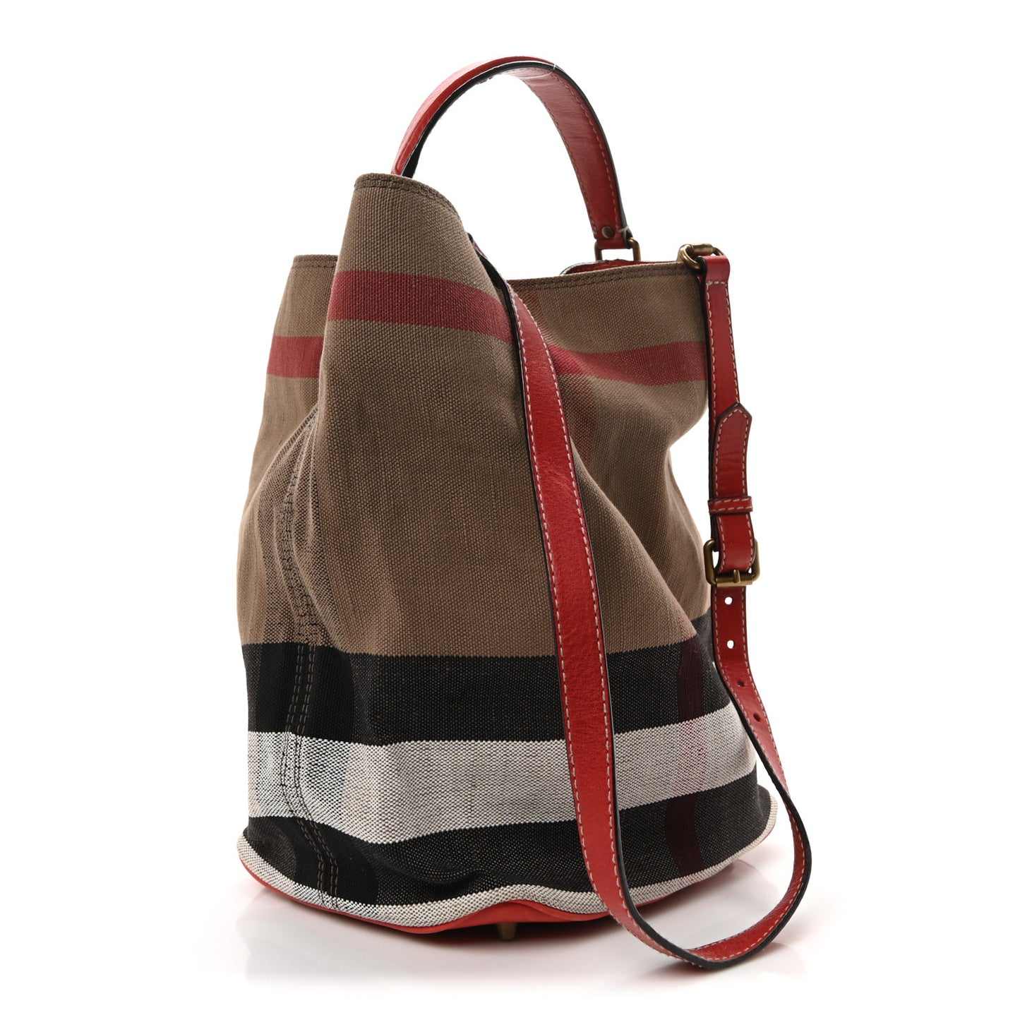 Canvas Mega Check Medium Ashby Bucket Bag Red