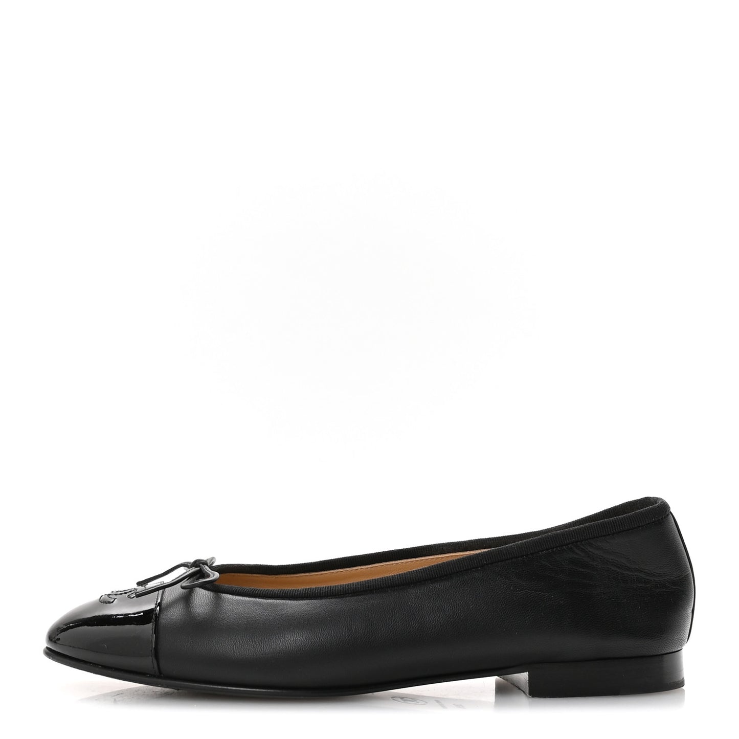 Lambskin Patent Cap Toe Ballerina Flats 39.5 Black