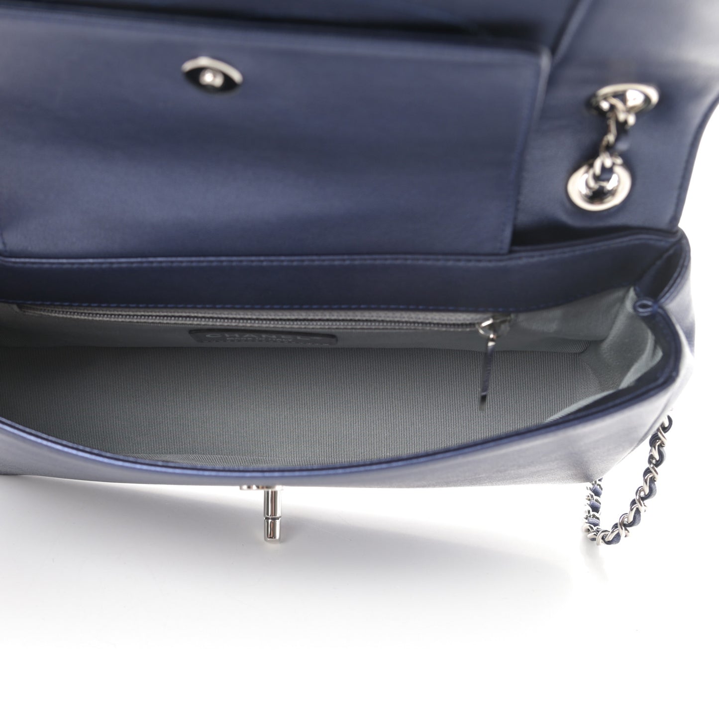 Metallic Sheepskin Chevron Quilted Medium Vintage Mademoiselle Flap Navy