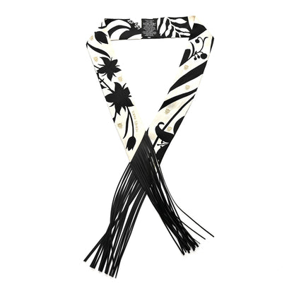 Hermes Silk Calfskin Bouquet Final Fringed Twilly Creme Black 1 of 5
