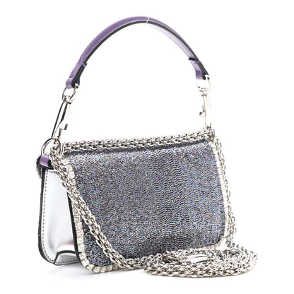 Valentino Garavani Swarovski Crystal Embroidered Vlogo Small Loco Shoulder Bag Crystal Lilac Silver 3 of 12