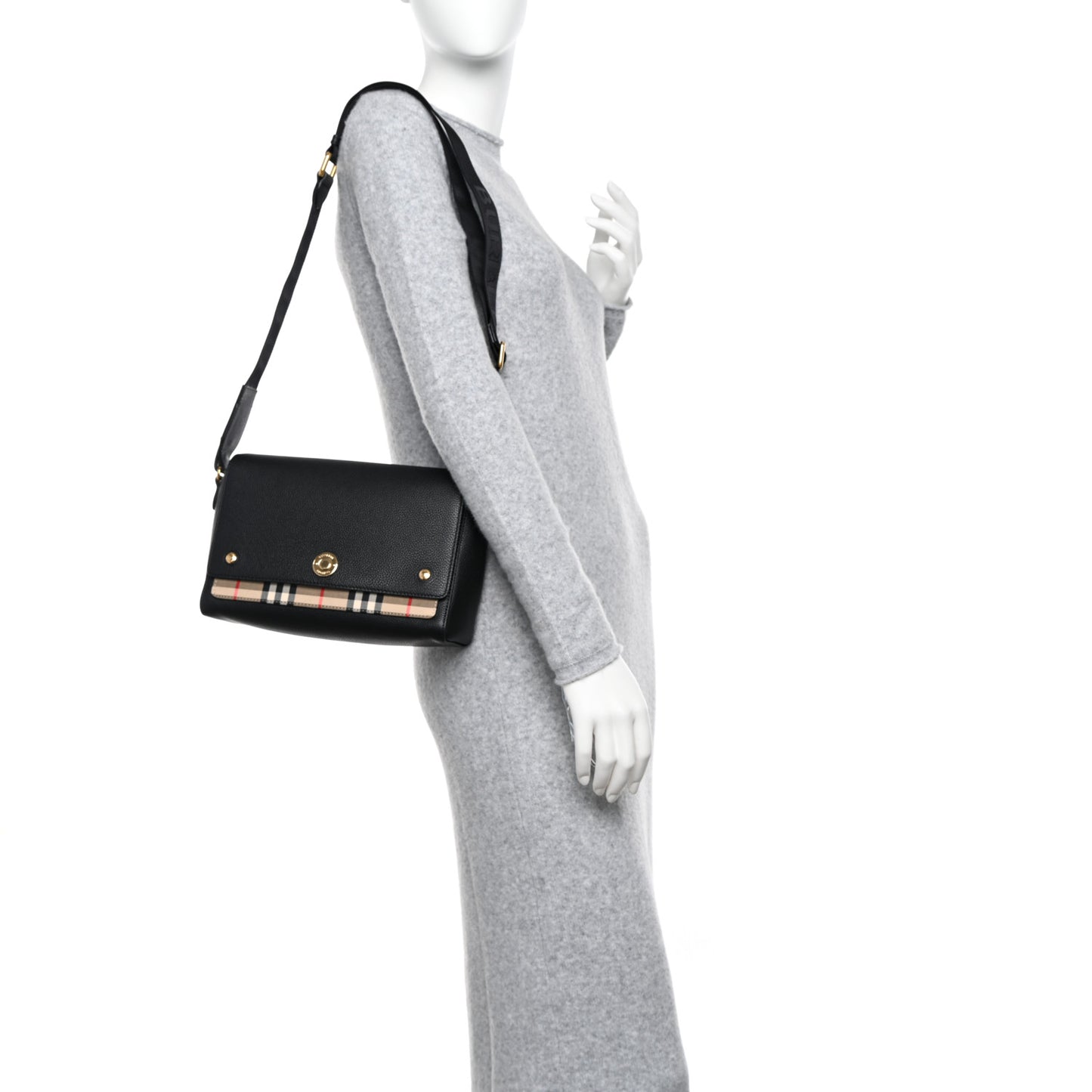 Grainy Calfskin Vintage Check Note Crossbody Bag Black