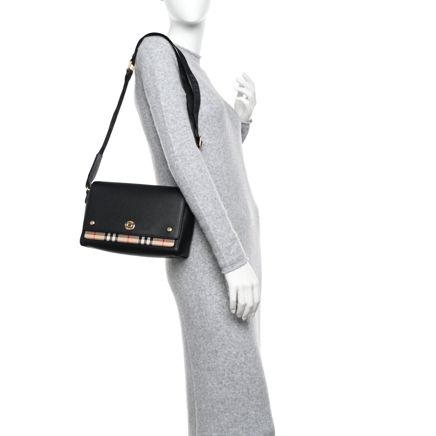 Burberry Grainy Calfskin Vintage Check Note Crossbody Bag Black 2 of 15