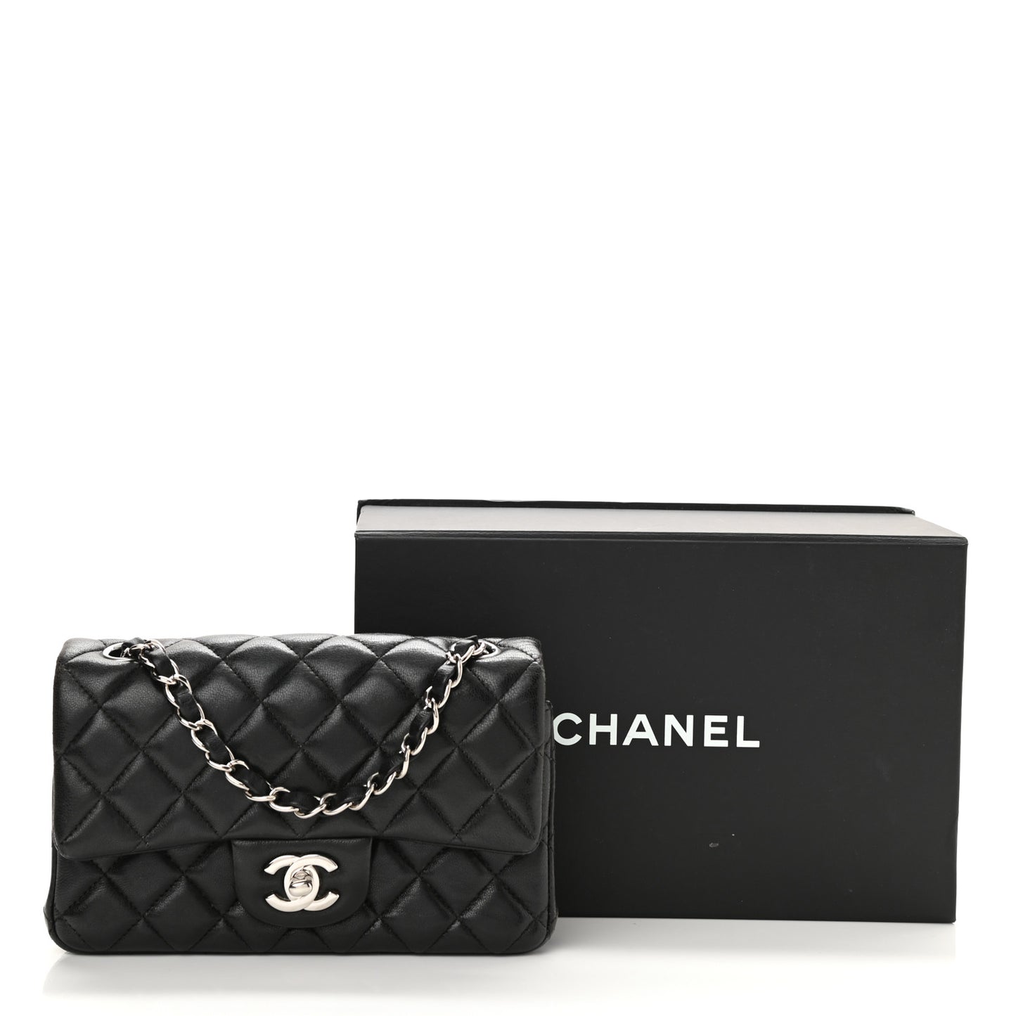 Lambskin Quilted Mini Rectangular Flap Black
