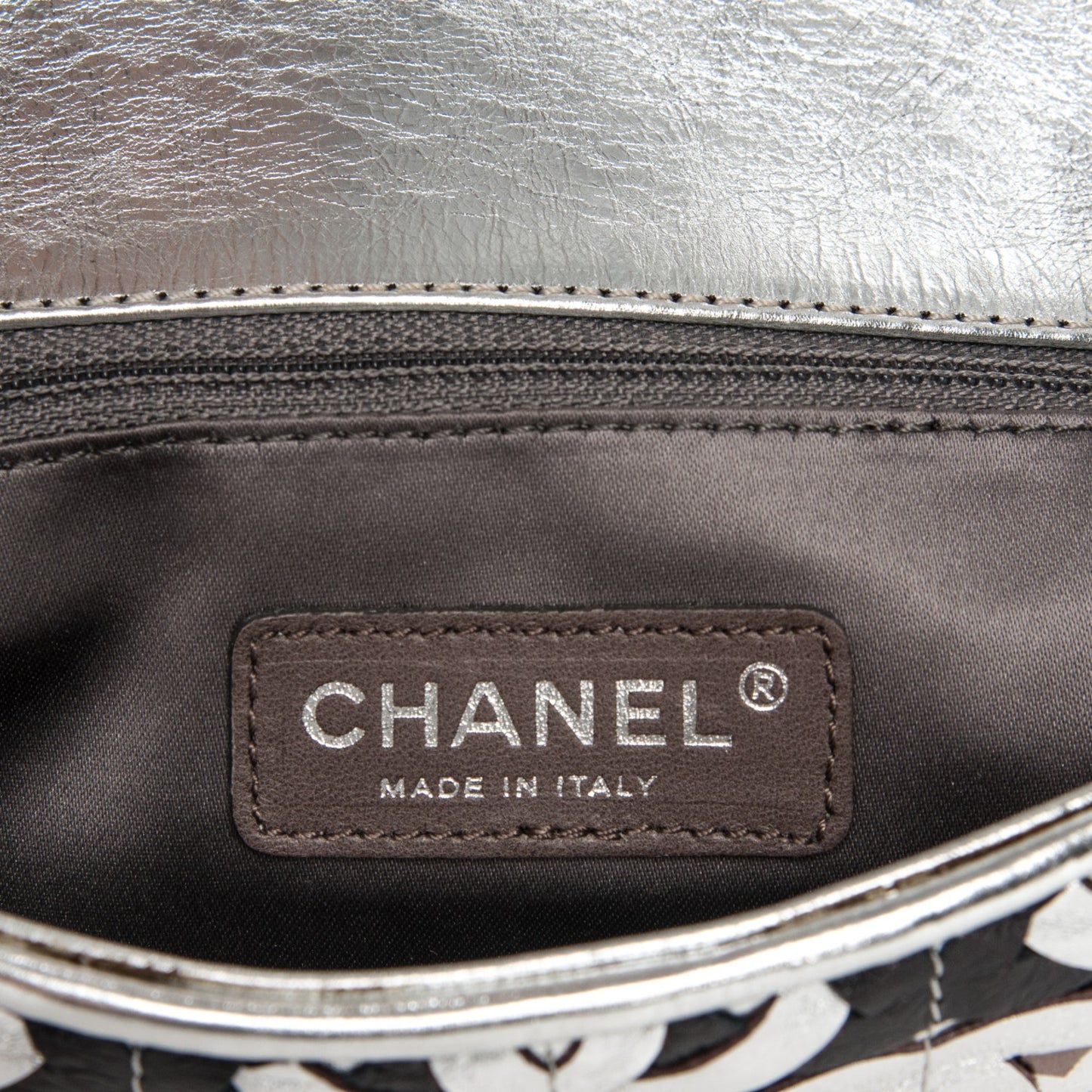 Metallic Crackled Calfskin Medium CC Mix Flap Silver Gold