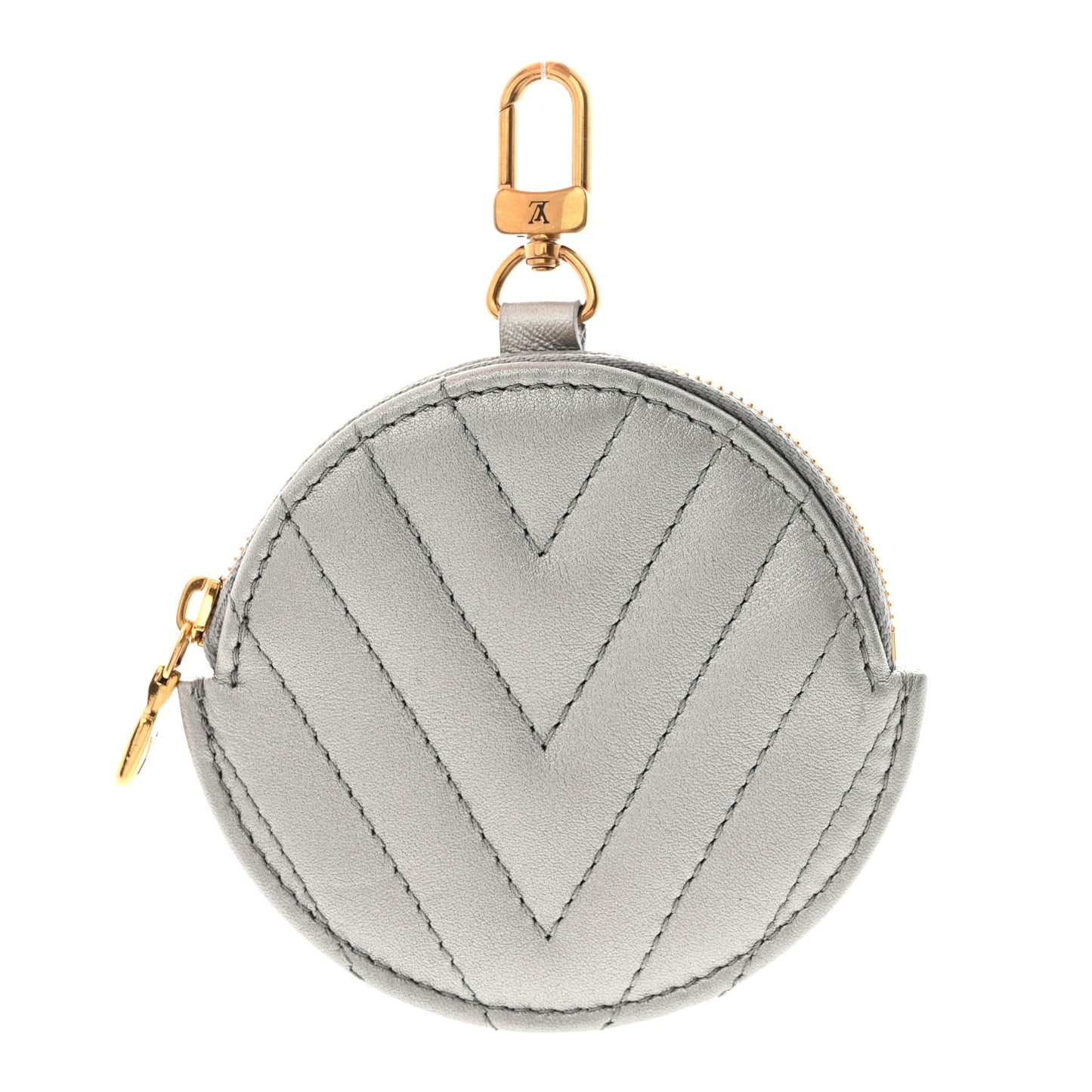 Metallic Calfskin New Wave Multi Pochette Round Coin Purse Silver