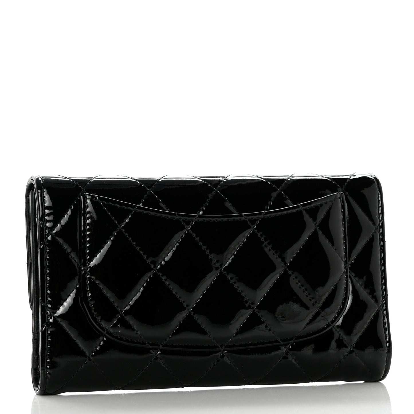 Patent Quilted Large Flap Wallet Black
